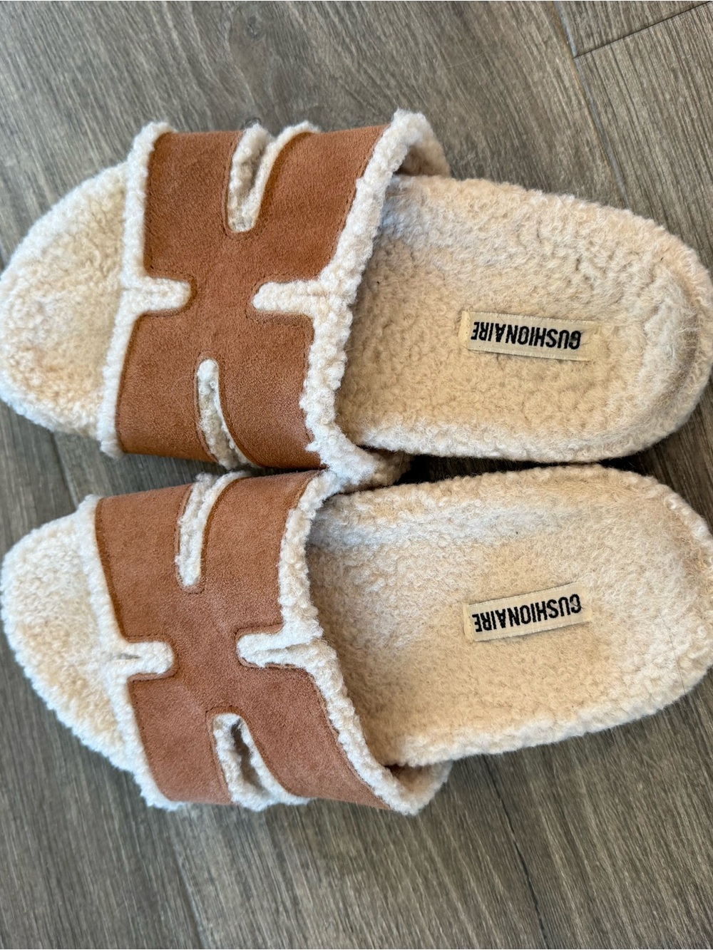 Gushonaire Women’s Plush Shearling Slide Sandals - Chestnut/Cream